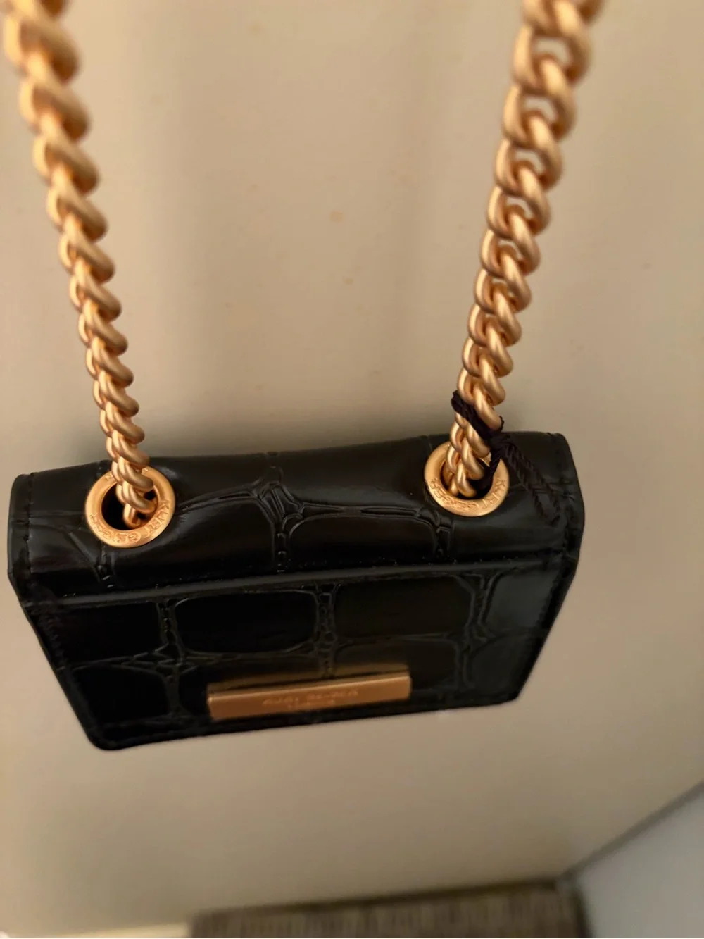 Kurt Geiger Black Croc-Embossed Mini Bag with Gold Chain - Picture 6 of 8